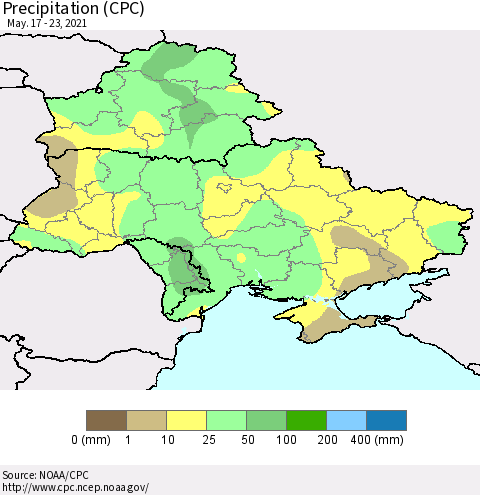 Ukraine, Moldova and Belarus Precipitation (CPC) Thematic Map For 5/17/2021 - 5/23/2021
