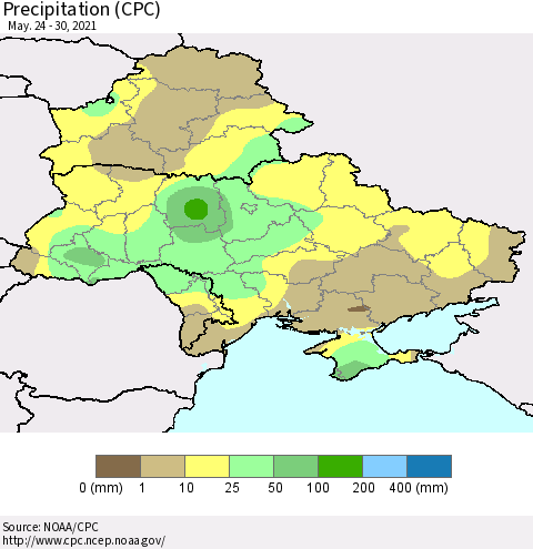Ukraine, Moldova and Belarus Precipitation (CPC) Thematic Map For 5/24/2021 - 5/30/2021