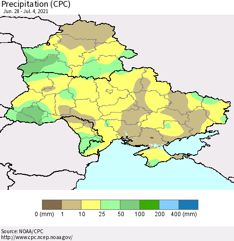 Ukraine, Moldova and Belarus Precipitation (CPC) Thematic Map For 6/28/2021 - 7/4/2021