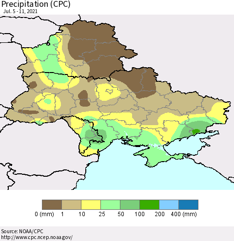 Ukraine, Moldova and Belarus Precipitation (CPC) Thematic Map For 7/5/2021 - 7/11/2021