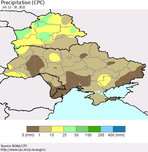 Ukraine, Moldova and Belarus Precipitation (CPC) Thematic Map For 7/12/2021 - 7/18/2021