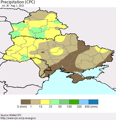 Ukraine, Moldova and Belarus Precipitation (CPC) Thematic Map For 7/26/2021 - 8/1/2021