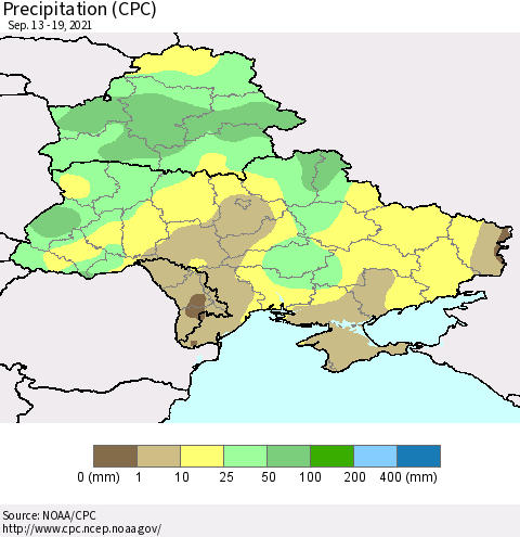 Ukraine, Moldova and Belarus Precipitation (CPC) Thematic Map For 9/13/2021 - 9/19/2021