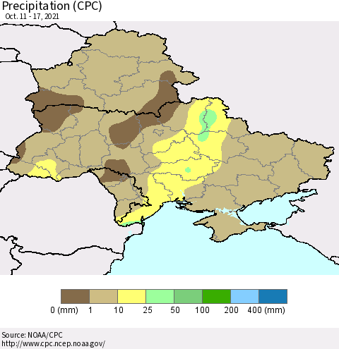 Ukraine, Moldova and Belarus Precipitation (CPC) Thematic Map For 10/11/2021 - 10/17/2021