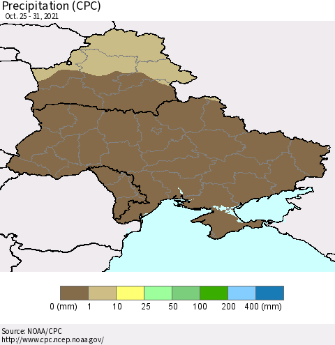 Ukraine, Moldova and Belarus Precipitation (CPC) Thematic Map For 10/25/2021 - 10/31/2021