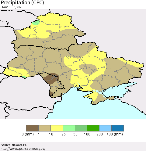 Ukraine, Moldova and Belarus Precipitation (CPC) Thematic Map For 11/1/2021 - 11/7/2021