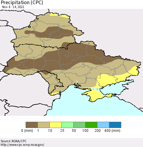 Ukraine, Moldova and Belarus Precipitation (CPC) Thematic Map For 11/8/2021 - 11/14/2021