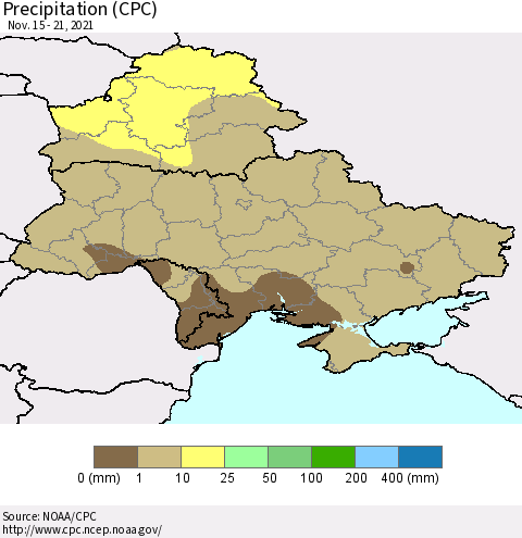 Ukraine, Moldova and Belarus Precipitation (CPC) Thematic Map For 11/15/2021 - 11/21/2021