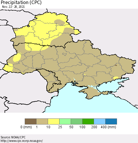 Ukraine, Moldova and Belarus Precipitation (CPC) Thematic Map For 11/22/2021 - 11/28/2021