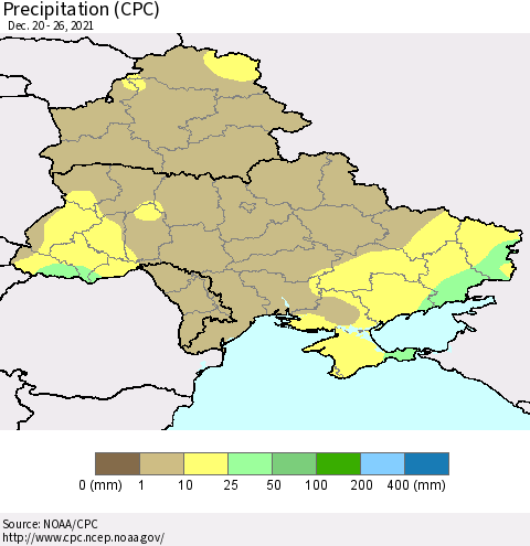Ukraine, Moldova and Belarus Precipitation (CPC) Thematic Map For 12/20/2021 - 12/26/2021