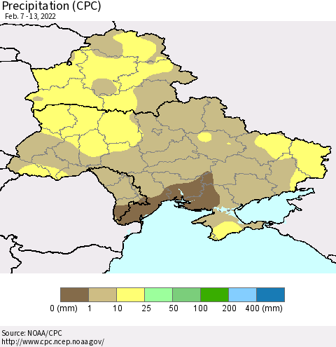 Ukraine, Moldova and Belarus Precipitation (CPC) Thematic Map For 2/7/2022 - 2/13/2022