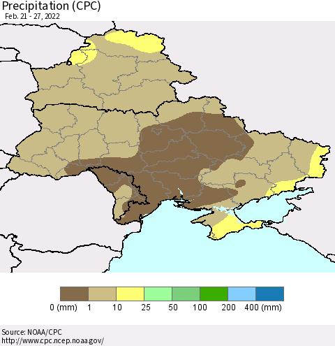 Ukraine, Moldova and Belarus Precipitation (CPC) Thematic Map For 2/21/2022 - 2/27/2022
