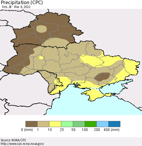 Ukraine, Moldova and Belarus Precipitation (CPC) Thematic Map For 2/28/2022 - 3/6/2022