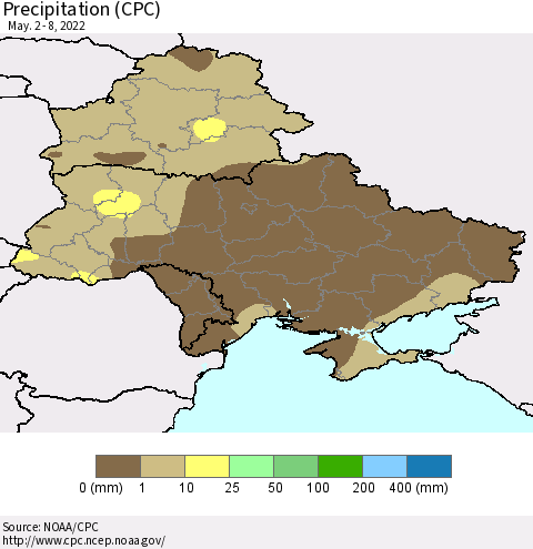 Ukraine, Moldova and Belarus Precipitation (CPC) Thematic Map For 5/2/2022 - 5/8/2022