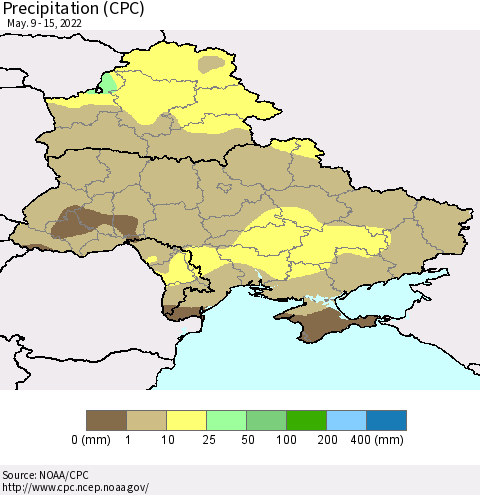 Ukraine, Moldova and Belarus Precipitation (CPC) Thematic Map For 5/9/2022 - 5/15/2022