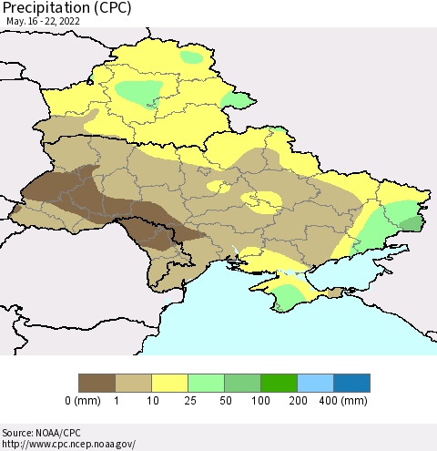 Ukraine, Moldova and Belarus Precipitation (CPC) Thematic Map For 5/16/2022 - 5/22/2022