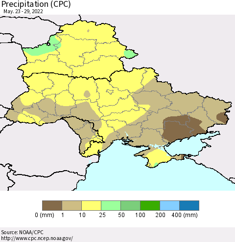 Ukraine, Moldova and Belarus Precipitation (CPC) Thematic Map For 5/23/2022 - 5/29/2022