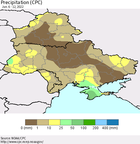 Ukraine, Moldova and Belarus Precipitation (CPC) Thematic Map For 6/6/2022 - 6/12/2022