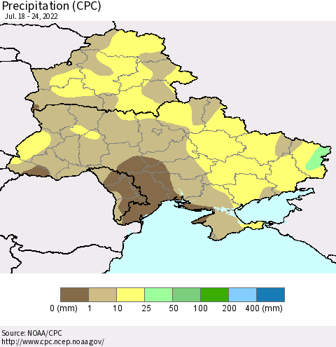Ukraine, Moldova and Belarus Precipitation (CPC) Thematic Map For 7/18/2022 - 7/24/2022