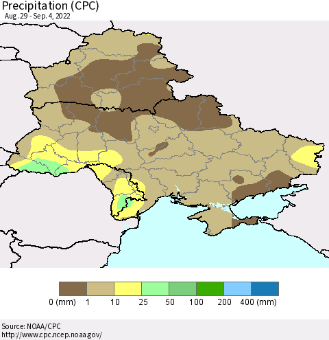 Ukraine, Moldova and Belarus Precipitation (CPC) Thematic Map For 8/29/2022 - 9/4/2022
