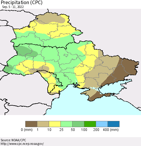Ukraine, Moldova and Belarus Precipitation (CPC) Thematic Map For 9/5/2022 - 9/11/2022