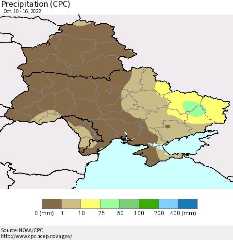 Ukraine, Moldova and Belarus Precipitation (CPC) Thematic Map For 10/10/2022 - 10/16/2022