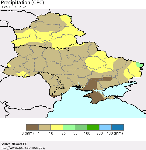 Ukraine, Moldova and Belarus Precipitation (CPC) Thematic Map For 10/17/2022 - 10/23/2022