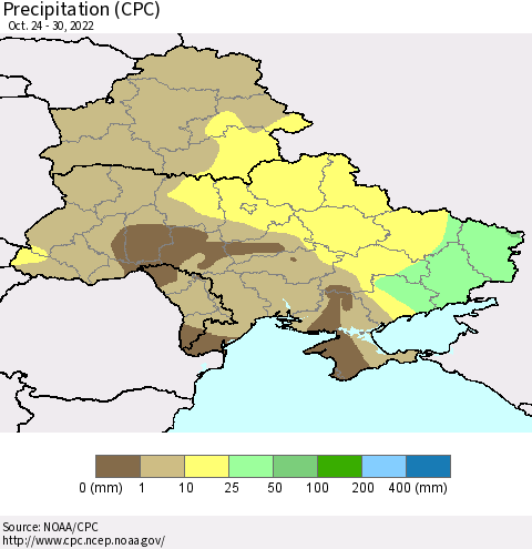 Ukraine, Moldova and Belarus Precipitation (CPC) Thematic Map For 10/24/2022 - 10/30/2022