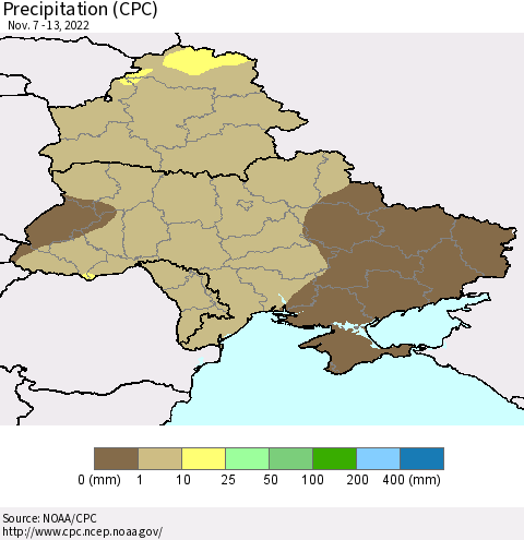 Ukraine, Moldova and Belarus Precipitation (CPC) Thematic Map For 11/7/2022 - 11/13/2022