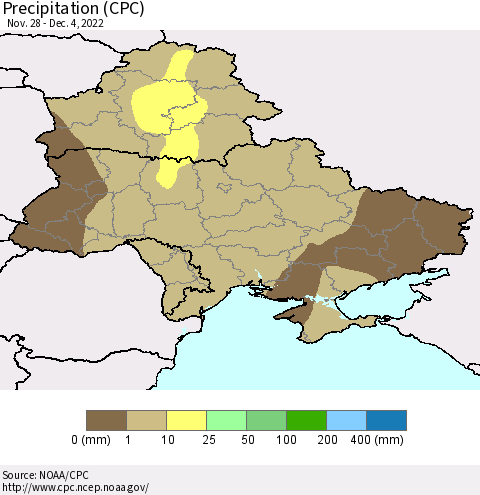 Ukraine, Moldova and Belarus Precipitation (CPC) Thematic Map For 11/28/2022 - 12/4/2022
