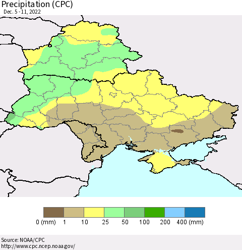Ukraine, Moldova and Belarus Precipitation (CPC) Thematic Map For 12/5/2022 - 12/11/2022