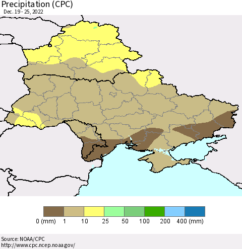 Ukraine, Moldova and Belarus Precipitation (CPC) Thematic Map For 12/19/2022 - 12/25/2022