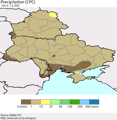 Ukraine, Moldova and Belarus Precipitation (CPC) Thematic Map For 2/6/2023 - 2/12/2023