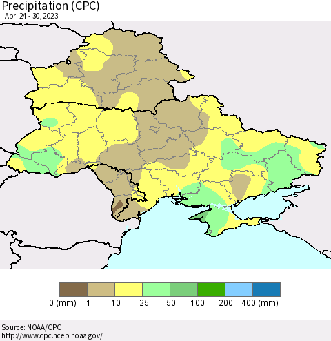 Ukraine, Moldova and Belarus Precipitation (CPC) Thematic Map For 4/24/2023 - 4/30/2023
