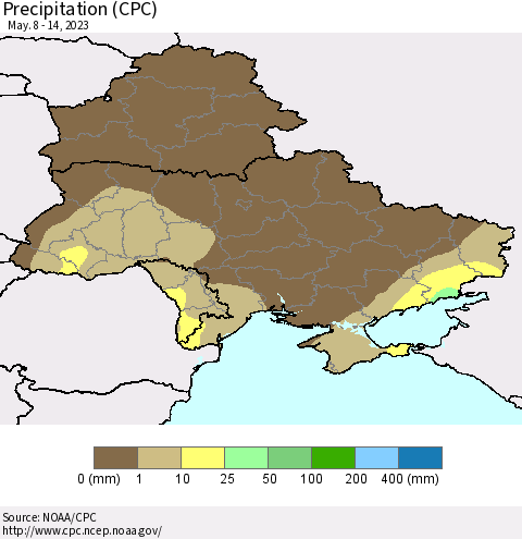 Ukraine, Moldova and Belarus Precipitation (CPC) Thematic Map For 5/8/2023 - 5/14/2023