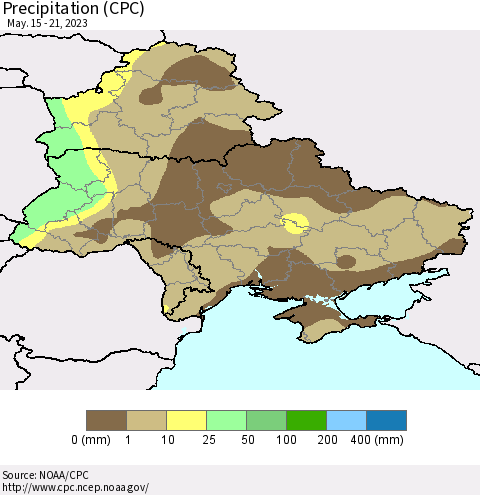 Ukraine, Moldova and Belarus Precipitation (CPC) Thematic Map For 5/15/2023 - 5/21/2023