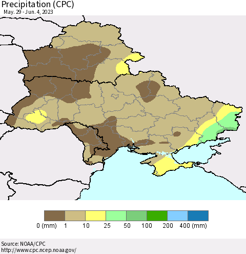 Ukraine, Moldova and Belarus Precipitation (CPC) Thematic Map For 5/29/2023 - 6/4/2023