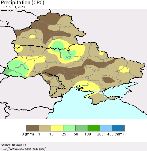 Ukraine, Moldova and Belarus Precipitation (CPC) Thematic Map For 6/5/2023 - 6/11/2023