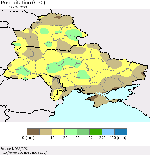Ukraine, Moldova and Belarus Precipitation (CPC) Thematic Map For 6/19/2023 - 6/25/2023
