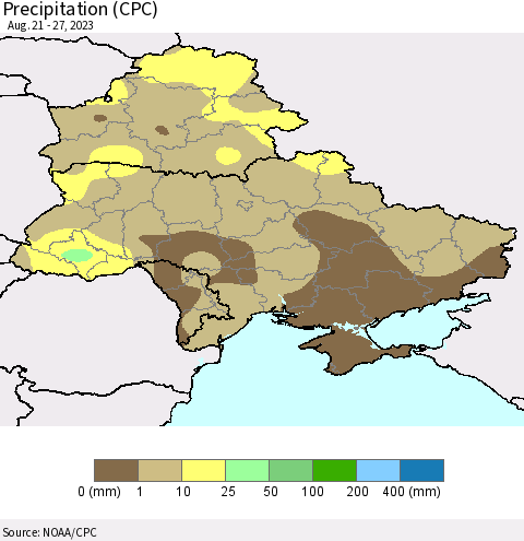 Ukraine, Moldova and Belarus Precipitation (CPC) Thematic Map For 8/21/2023 - 8/27/2023