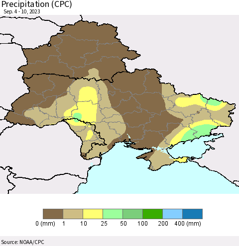 Ukraine, Moldova and Belarus Precipitation (CPC) Thematic Map For 9/4/2023 - 9/10/2023