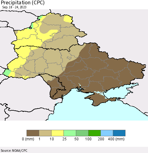 Ukraine, Moldova and Belarus Precipitation (CPC) Thematic Map For 9/18/2023 - 9/24/2023