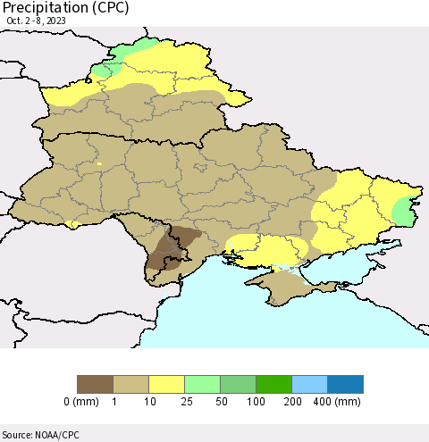 Ukraine, Moldova and Belarus Precipitation (CPC) Thematic Map For 10/2/2023 - 10/8/2023