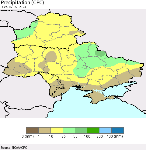 Ukraine, Moldova and Belarus Precipitation (CPC) Thematic Map For 10/16/2023 - 10/22/2023