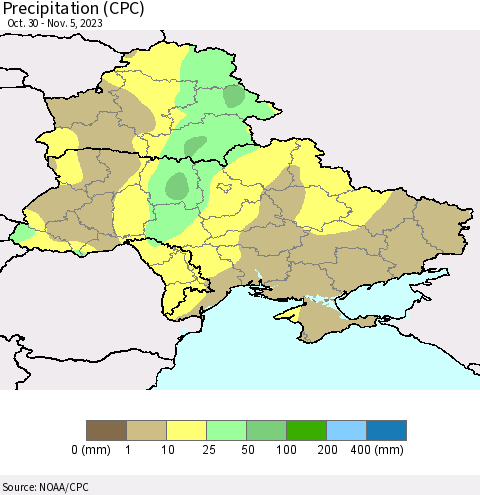 Ukraine, Moldova and Belarus Precipitation (CPC) Thematic Map For 10/30/2023 - 11/5/2023