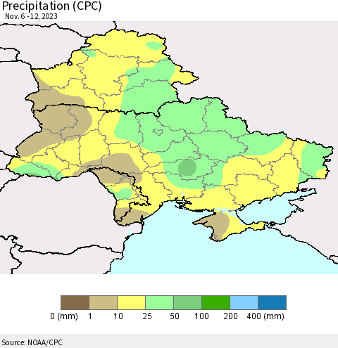Ukraine, Moldova and Belarus Precipitation (CPC) Thematic Map For 11/6/2023 - 11/12/2023