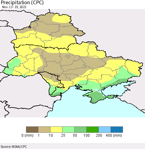 Ukraine, Moldova and Belarus Precipitation (CPC) Thematic Map For 11/13/2023 - 11/19/2023