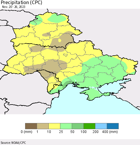 Ukraine, Moldova and Belarus Precipitation (CPC) Thematic Map For 11/20/2023 - 11/26/2023