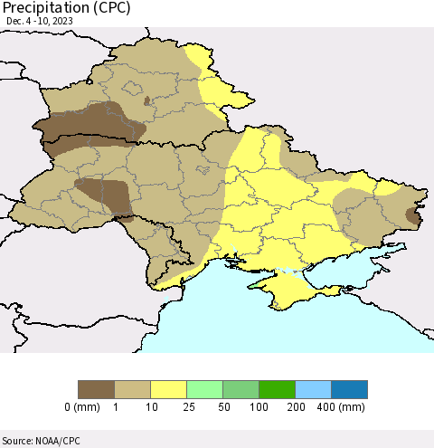 Ukraine, Moldova and Belarus Precipitation (CPC) Thematic Map For 12/4/2023 - 12/10/2023