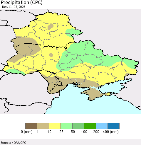 Ukraine, Moldova and Belarus Precipitation (CPC) Thematic Map For 12/11/2023 - 12/17/2023